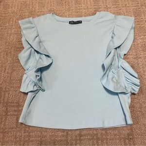 {Zara} Baby Blue Ribbed Sleeveless Crop Top | Ruffles  ~ Size Small